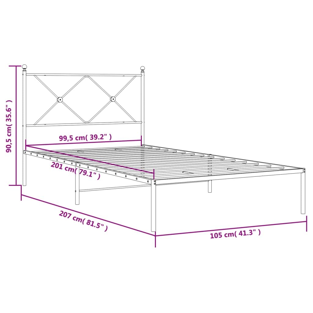 vidaXL Metal Bed Frame with Headboard - Black Powder-Coated Steel, 39.4"x78.7" Mattress Support, Bedroom Furniture for Modern Decor