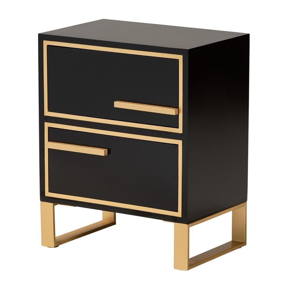 Baxton Studio Giolla Contemporary Glam and Luxe Black Finished Wood and Gold Metal 2-Drawer End Table Black/Wood