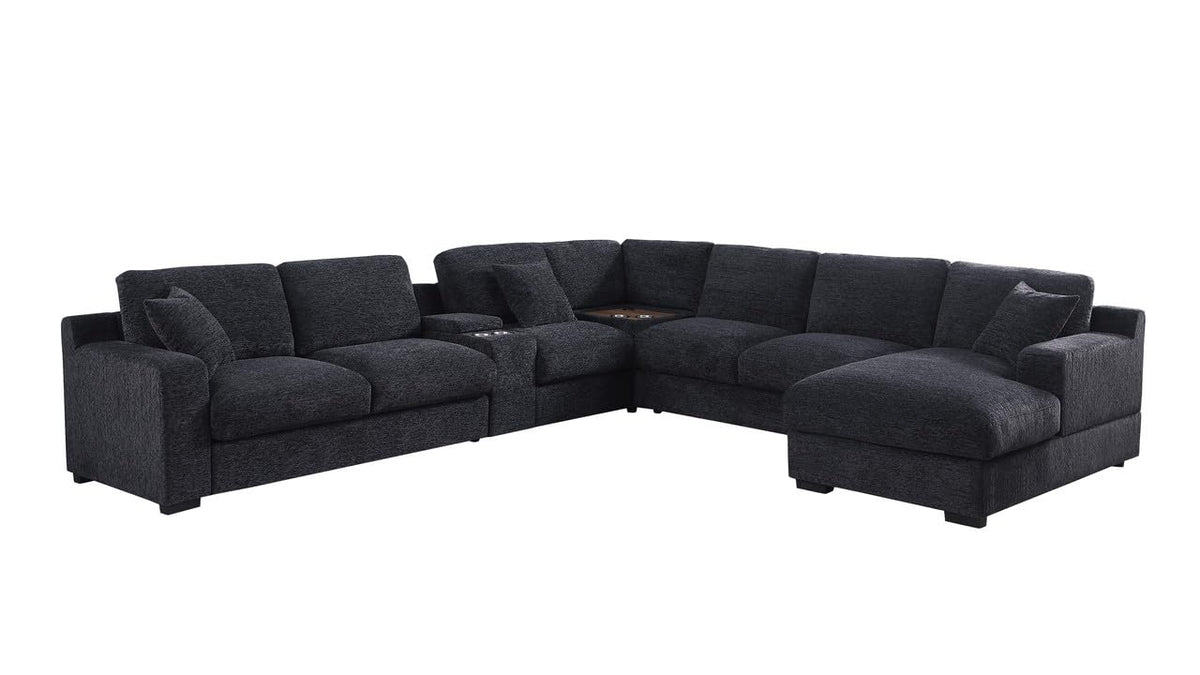Lilola Home Celine Dark Gray Chenille Fabric Corner Sectional Sofa with Right-Facing Chaise, Cupholders, and Charging Ports