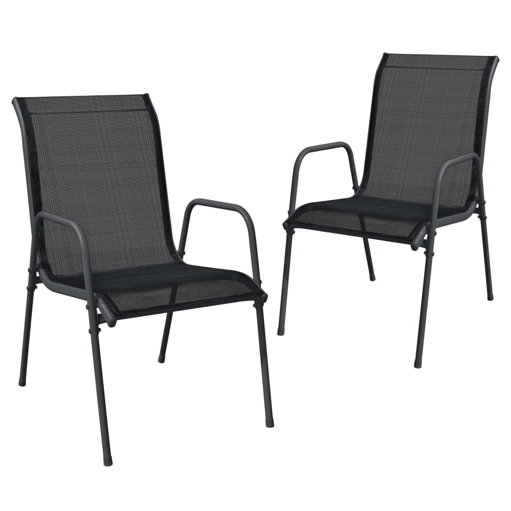 vidaXL Patio Garden Chairs, Set of 2 - Durable Powder-Coated Steel and Textilene Fabric, Black and Anthracite - Lightweight and 