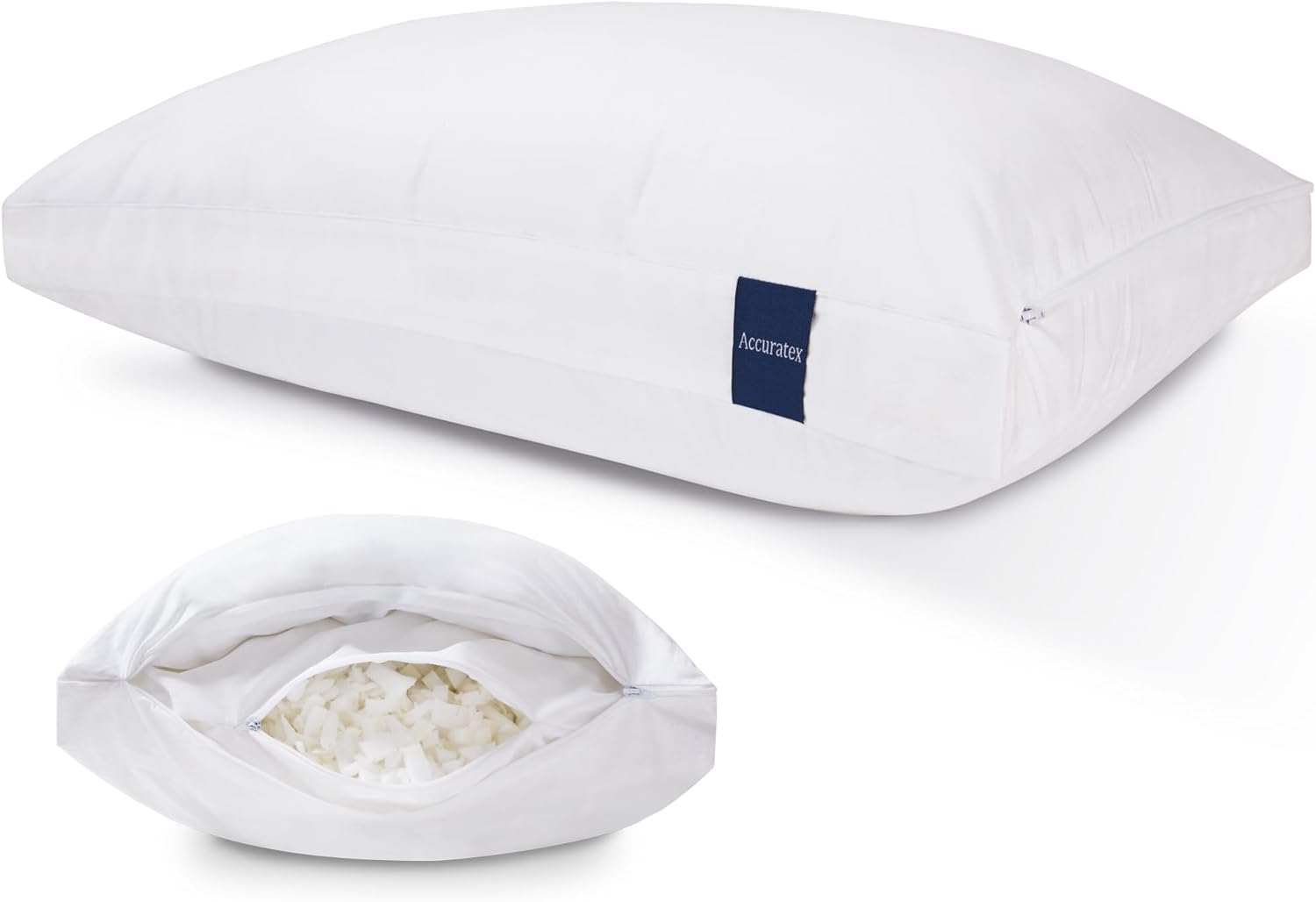 ACCURATEX Hybrid Pillow for Sleeping, Adjustable Shredded Memory Foam Pillow Core with Fluffy Down Alternative Fill Removable Co