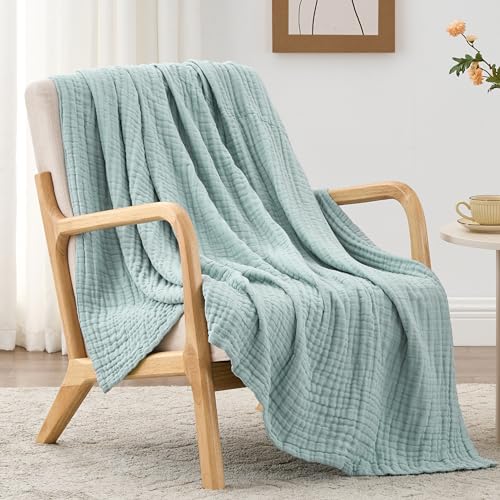 Love'S Cabin 6 Layer 100% Cotton Muslin Blanket, 50'X60' Throw Muslin Blanket For Couch Bed, Cyan Muslin Throw Blanket, Cotton Gauze Blanket For Adult, Lightweight And Breathable Blanket All Season