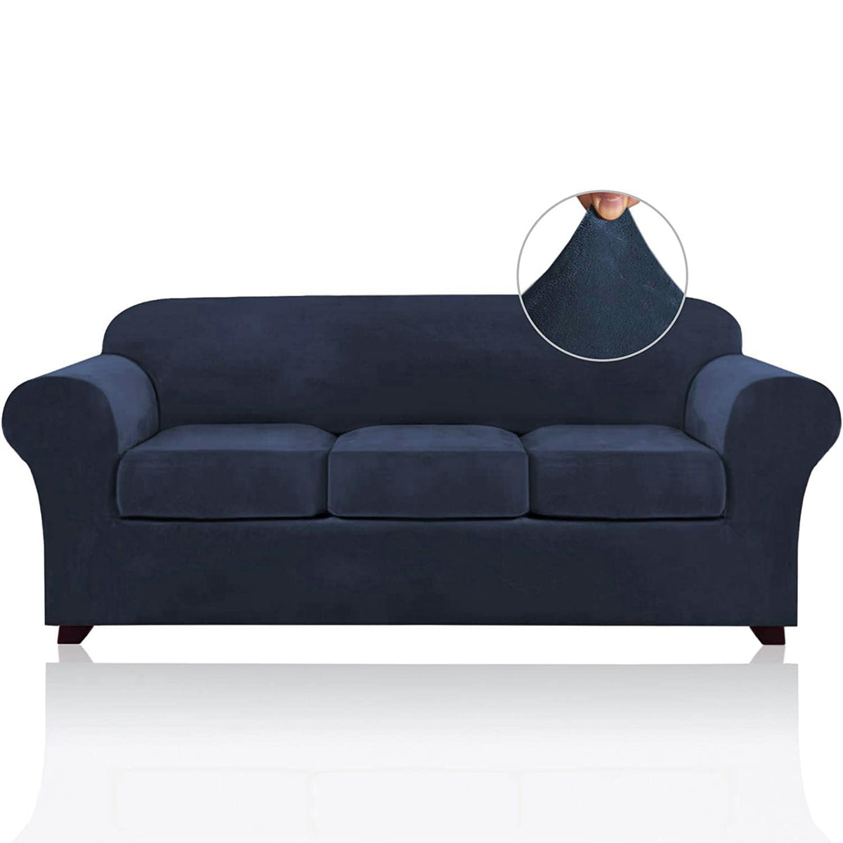 Princedeco 4 Pieces Couch Covers Velvet Couch Covers For 3 Cushion Sofa Soft Furniture Protector With Non Slip Elastic Bottom Washable Couch Covers Width Up To 90 Inch (Large, Navy)