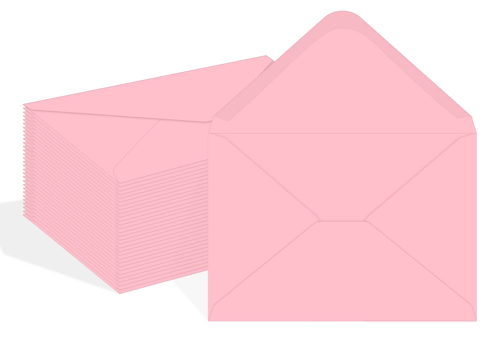 Yinuoyoujia 50 Pack Pink Envelopes V Flap,A7 Invitation Envelopes For 5X7 Cards,Weddings,Birthday,Baby Shower,Postcards,Photos,M