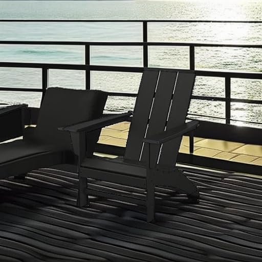 Polywood Ad420Bl Modern Adirondack Chair, Black