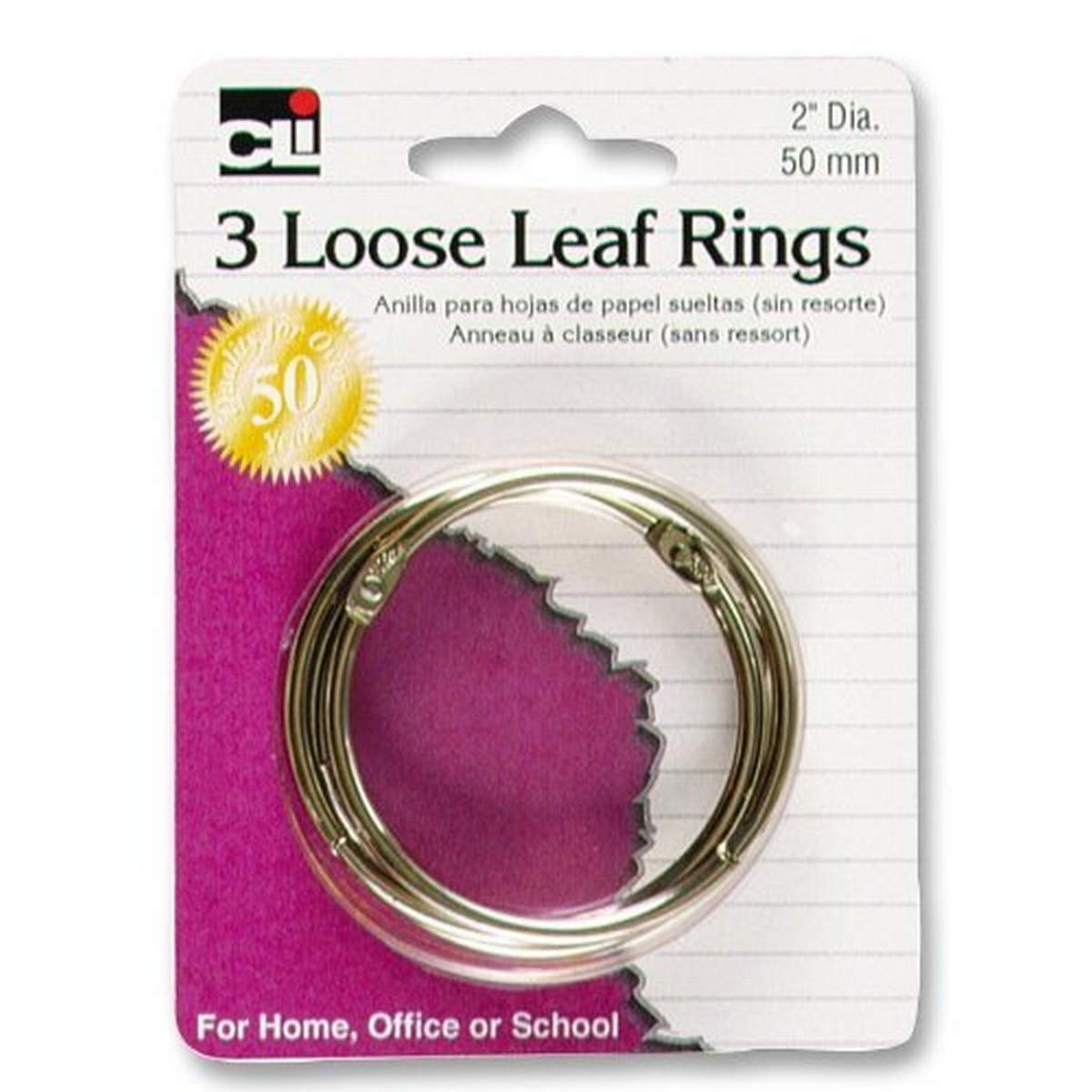 Charles Leonard Loose Leaf Rings, Nickel Plated, 2 Inch Diameter, 3-Pack, Silver, Model 65020, Alloy Steel