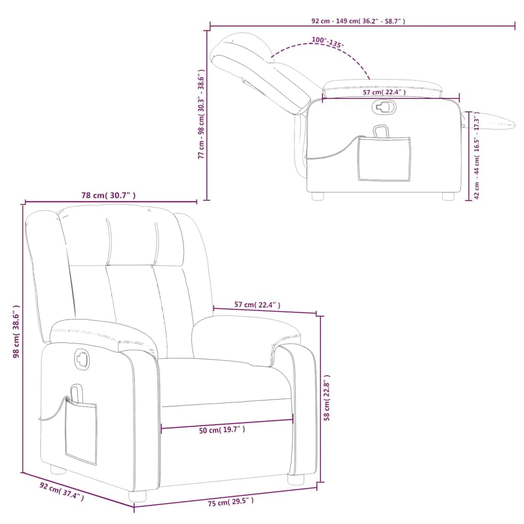vidaXL Massage Recliner Chair for Living Room, Adjustable Recliner with 6-Point Vibration Massage, Home Theater Seating with Padded Seat Backrest & Side Pocket, Cream Leather
