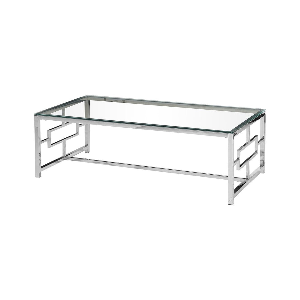 Best Master Furniture E-Design Stainless Steel Glass Top Coffee Table, Silver