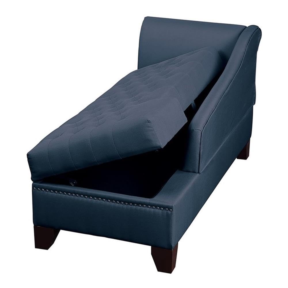 Poundex Chaise Lounge with Storage, Dark Blue