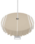 Queenker Outdoor Tablecloth With Umbrella Hole, Khaki And White Stripe Round Tables Waterproof Tabletop Collection For Patio, Ga
