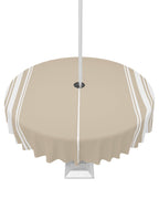 Queenker Outdoor Tablecloth With Umbrella Hole, Khaki And White Stripe Round Tables Waterproof Tabletop Collection For Patio, Ga