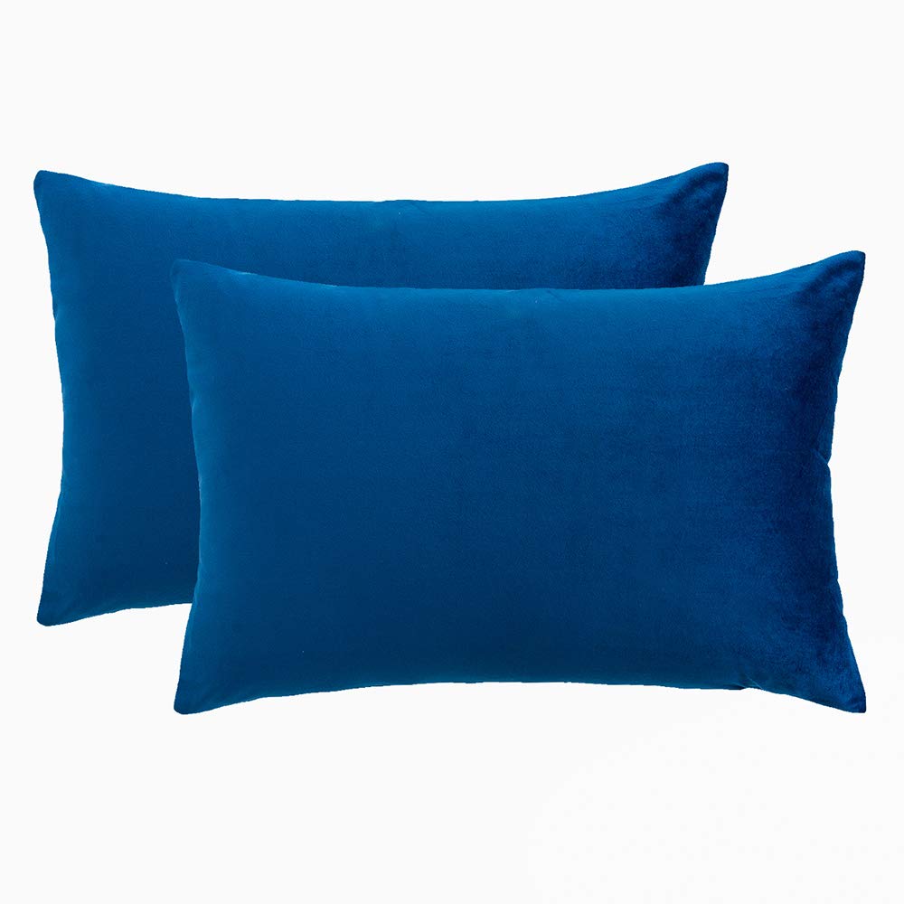 Rainroad Velvet Decorative Throw Pillow Covers Cushion Cover Pillow Case For Sofa Couch Bed Chair Soft Square Royal Blue Throw P