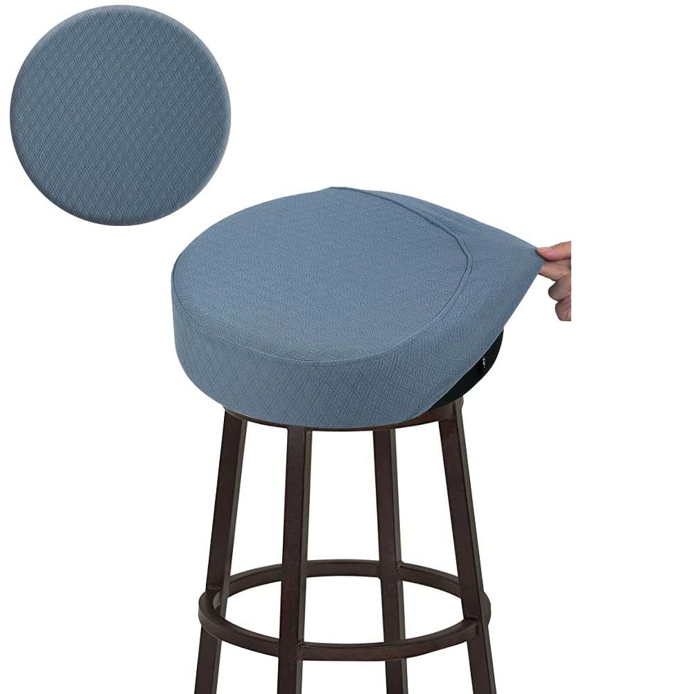 Buyue Bar Stool Covers, Luxury Fabric Dia.12-14' Round Crease-Resistant Stretchy Washable Jacquard Dustproof Stool Seat Slipcover, S-Sky Blue-1 Count