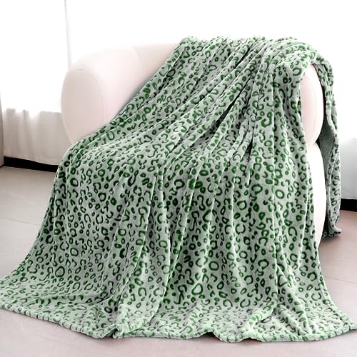 Green Leopard Print Blanket Fleece Blanket Plush Cozy Soft Green Throw Blanket Cozy Blankets For Couch Bed Sofa