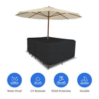 Covers & All Rectangle Table & Chair Set Cover, Umbrella Hole, 12 Oz Waterproof Uv & Weather Resistant, Patio Lawn Garden Backyard Furniture, Air Vents & Drawstrings (88'L X 58'W X 23'H, Black)
