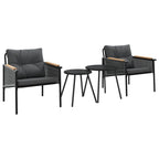 vidaXL 4 Piece Black Steel Balcony Furniture Set with Cushions and Round Coffee Tables for Outdoor, Patio, Garden, Terrace Use