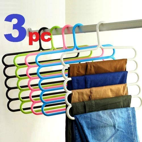 Improvhome Multi Layer Pants Clothes Hanger Multy Wardrobe Storage Organiser Rack (Pack Of 3)