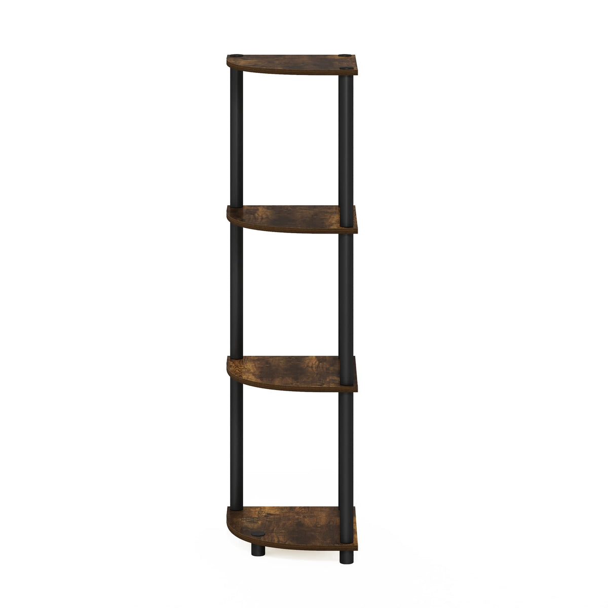 Furinno Turn-N-Tube 4-Tier Corner Display Rack Multipurpose Shelving Unit, Round, Amber Pine/Black