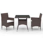 vidaXL Patio Dining Set 3 Piece Garden Outdoor Lawn Yard Terrace Balcony Backyard Table and Chair Furniture Brown Poly Rattan and Glass