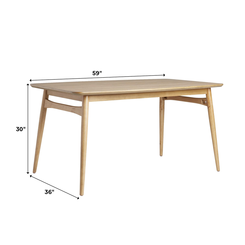 Walker Edison Mid-Century Modern Solid Wood Tapered-Leg Dining Table, 59 Inch, English Ash