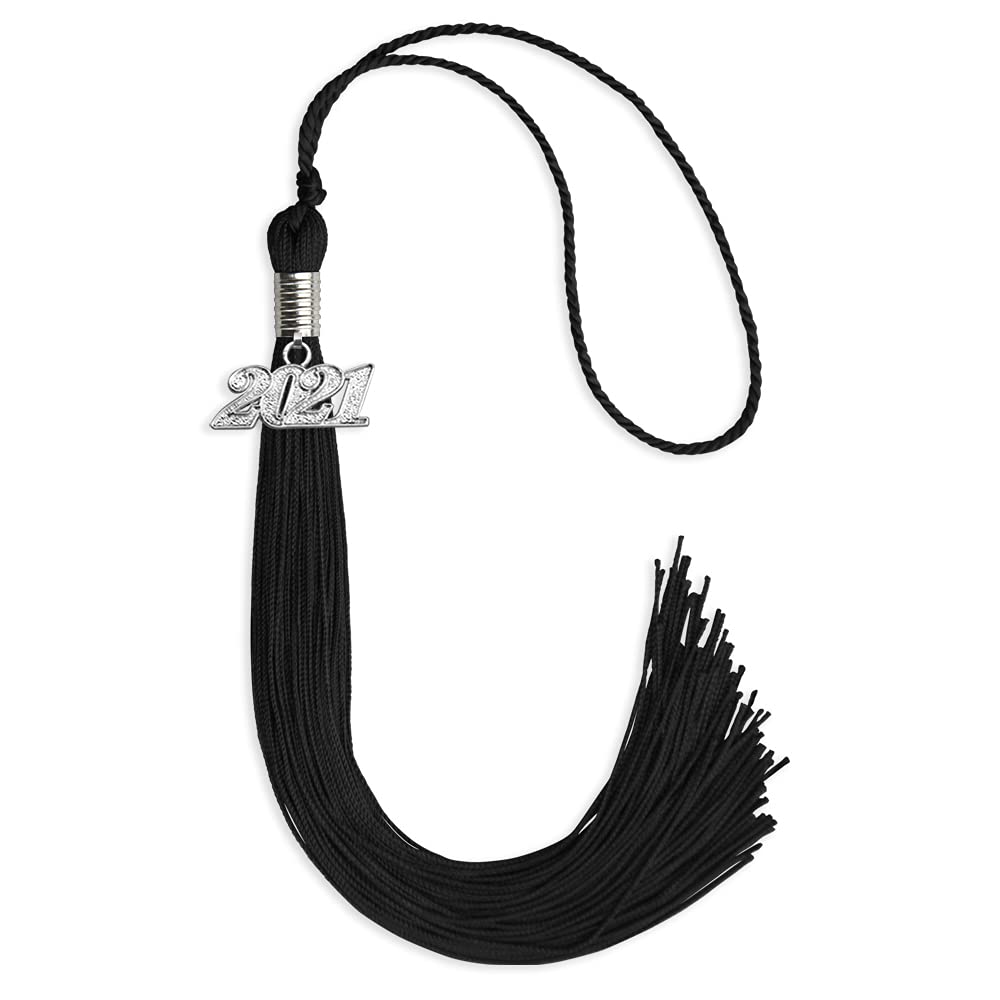 Endea Graduation Single Color Tassel with Silver Date Drop (Black, 2021)