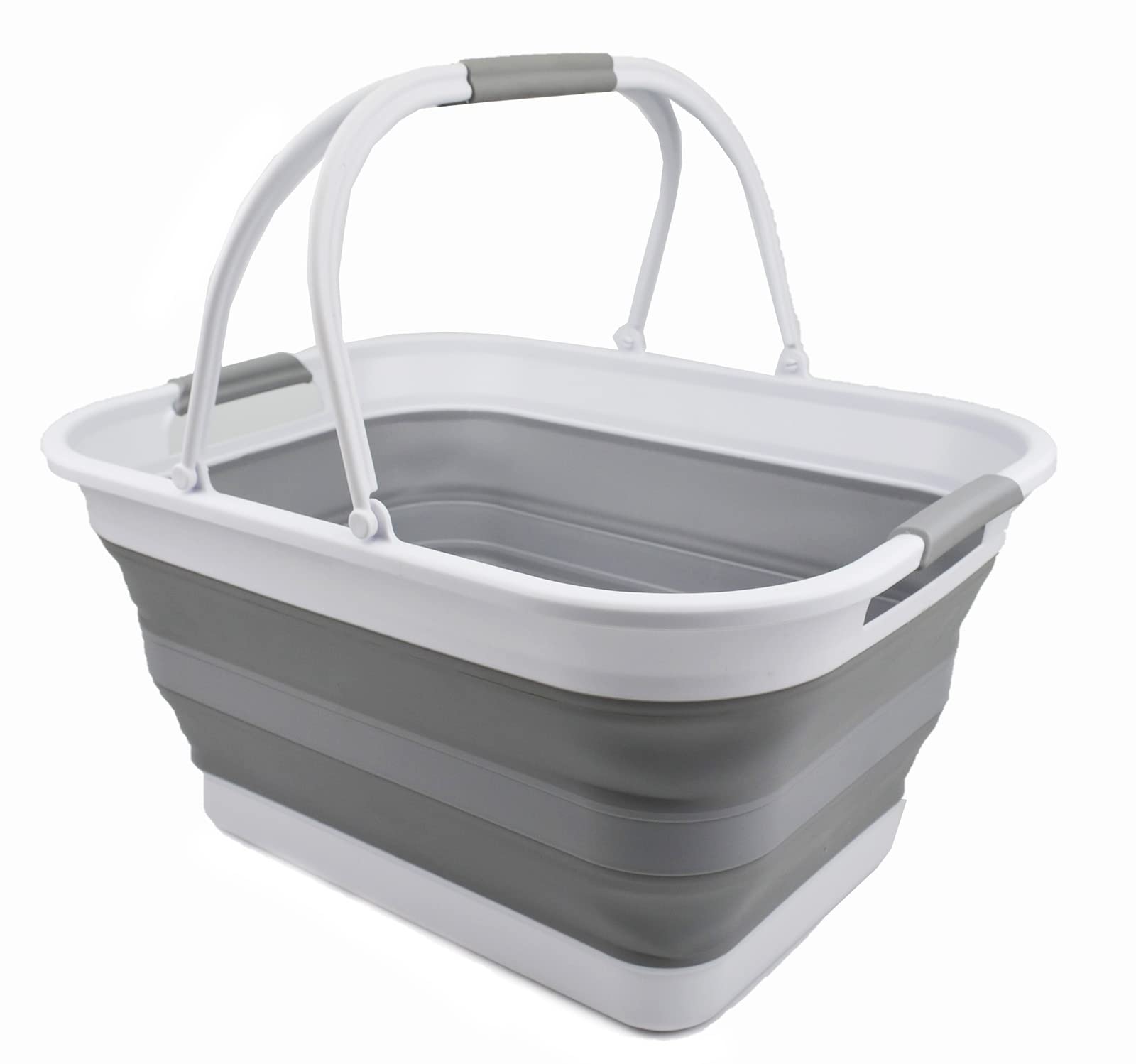 Sammart 29L(7.6 Gallon) Collapsible Tub With Handle-Portable Outdoor Picnic Basket-Space Saving Storage Container,Water Capacity