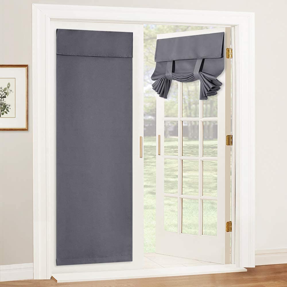 Ryb Home 2 Panels French Door Curtains - Blackout Tricia Window Door Curtain Self Adhesive Adjustable Drapes Privacy Thermal Insulated Bedroom Door Window Curtain, 26 X 69, 1 Pair, Grey