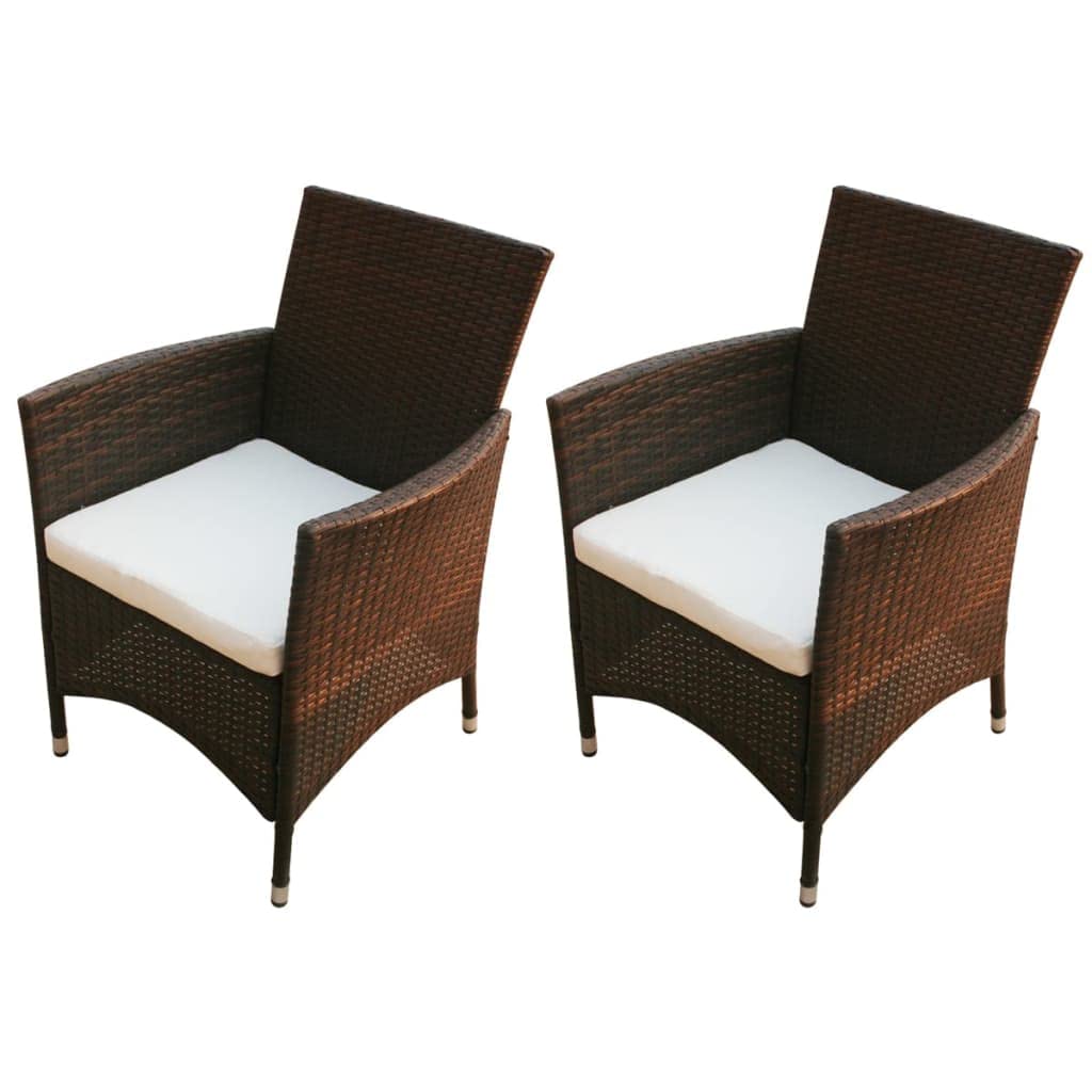 vidaXL Poly Rattan Patio Chairs – Set of 2, Outdoor Garden Furniture with Comfortable Cushions, Brown