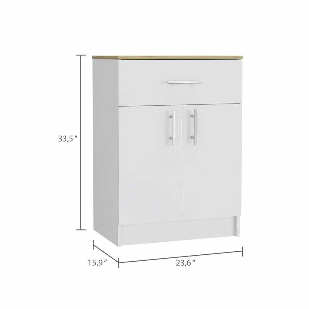 HomeRoots White - Light Oak Particle Board Ligh Oak and White Pantry Cabinet