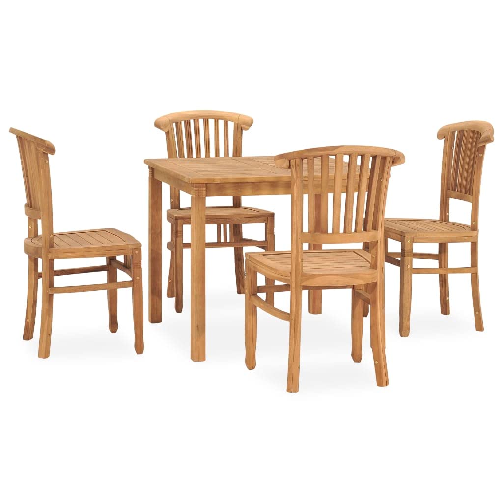 vidaXL 5-Piece Outdoor Patio Dining Set - Durable and Weather-Resistant Solid Teak Hardwood Furniture Set - Includes Rectangular Table and 4 Chairs - Brown