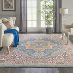 HomeRoots Teal Multicolor 100% Polypropylene 8’ x 10’ Teal and Pink Medallion Area Rug