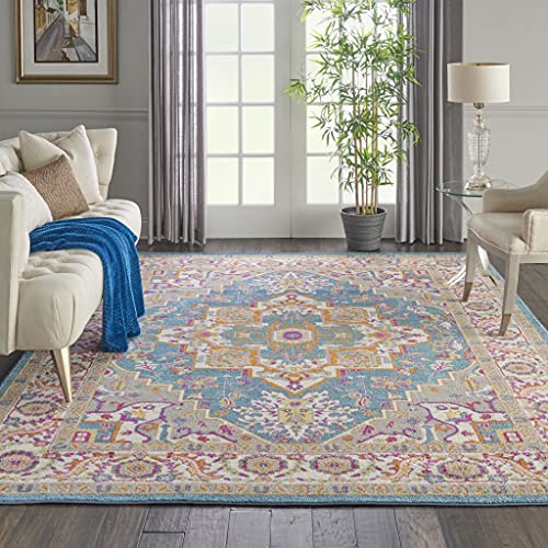 HomeRoots Teal Multicolor 100% Polypropylene 8’ x 10’ Teal and Pink Medallion Area Rug