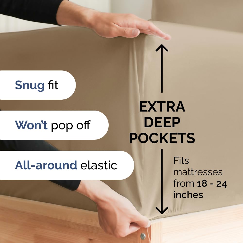 Extra Deep Pocket Cal King Sheets - 4 Piece Breathable & Cooling Bed Sheets - Hotel Luxury Bed Sheet Set - Soft, Wrinkle Free & Comfy - Easily Fits Extra Deep Mattresses - Deep Pocket Cream Sheets Set