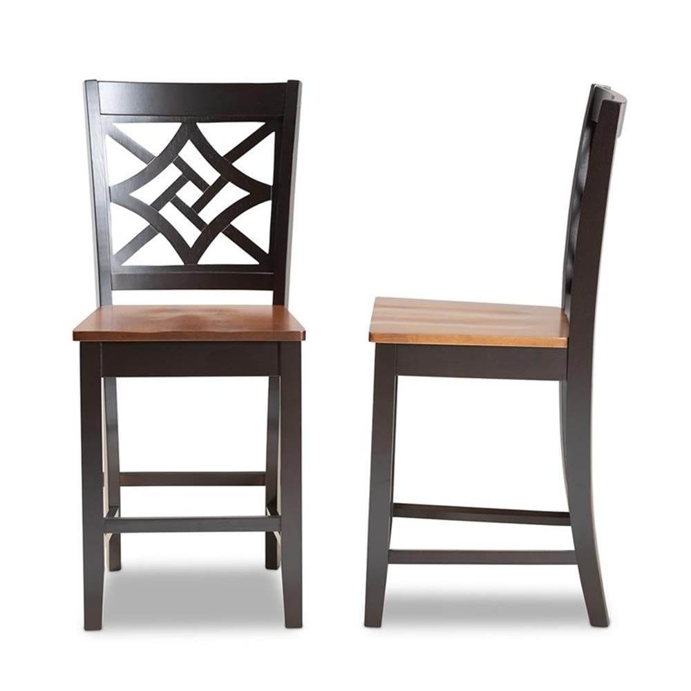 Baxton Studio Nicolette Modern and Contemporary Two-Tone Dark Brown and Walnut Brown Finished Wood 2-Piece Counter Stool Set