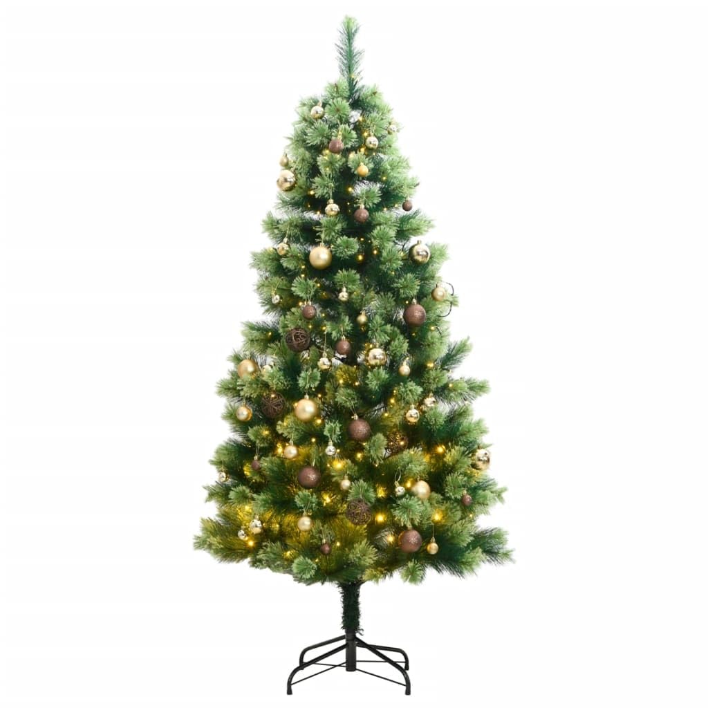 Vidaxl Modern Artificial Christmas Tree 70.9 Inch  With 300 Leds & Mixed Color Ball Set, Greengold, Indoor Festive Decoration, Pvc M
