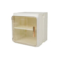 Kutbeod Small Storage Cabinet, Mini Foldable Plastic Organizer Box with Clear Door, 2Tier Countertop Storage Cabinet with Remov