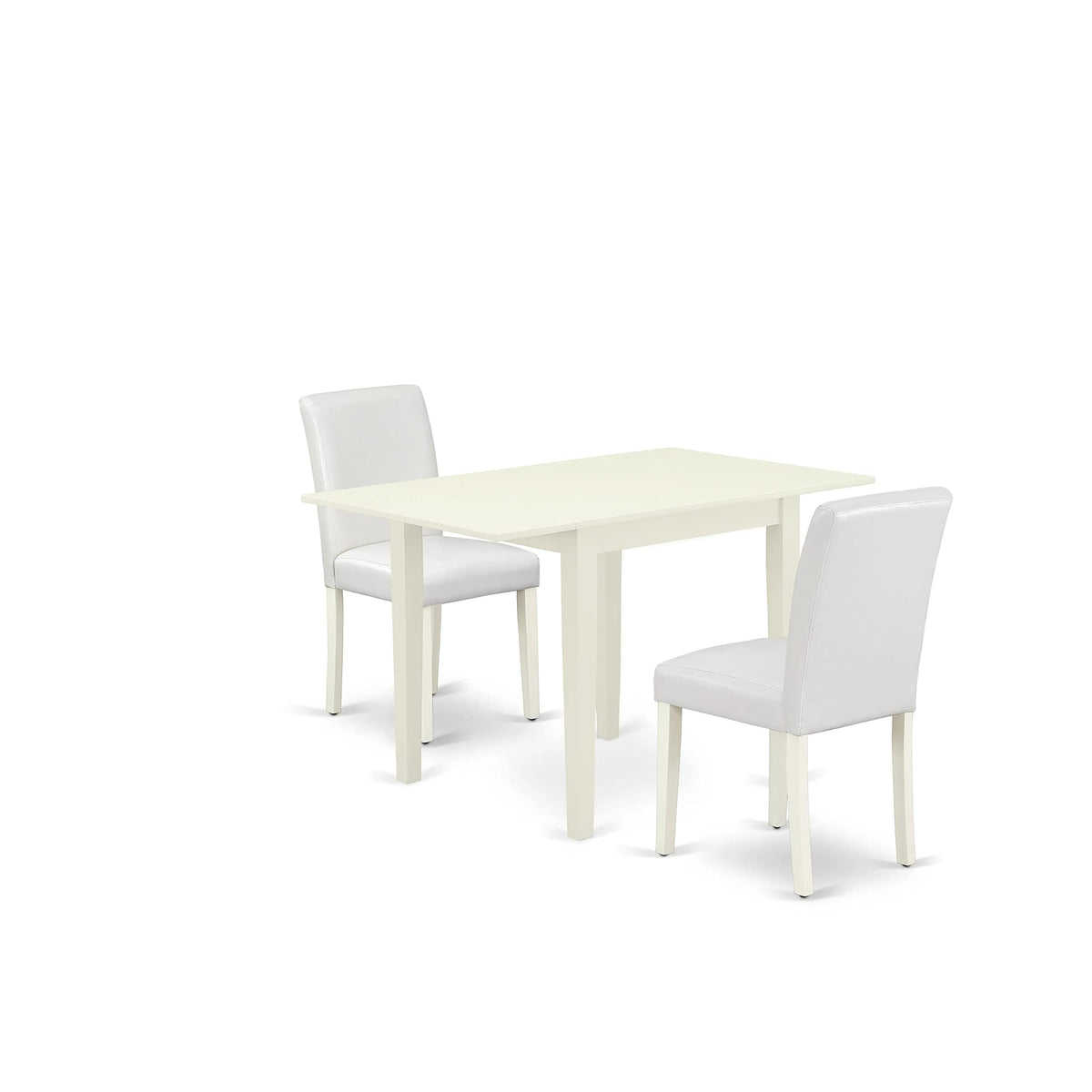 East West Furniture 1NDAB3-LWH-64 3 Piece Kitchen Set Contains a Rectangle Room Table with Dropleaf and 2 White Faux Leather Parsons Dining Chairs, 30x48 Inch
