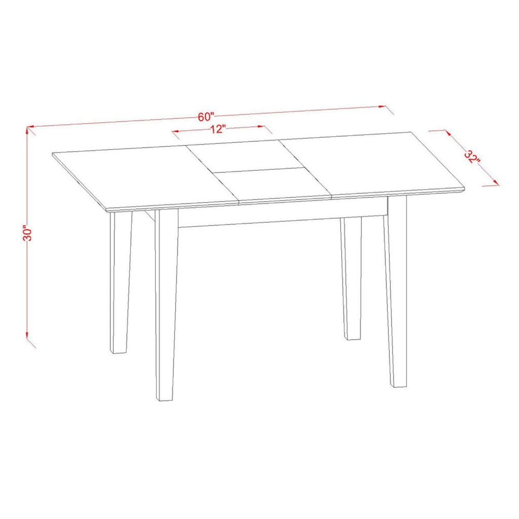 East West Furniture PSDU5-MAH-W 5 Piece Dining Table Set for 4 Includes a Rectangle Kitchen Table with Butterfly Leaf and 4 Dinette Chairs, 32x60 Inch, Mahogany