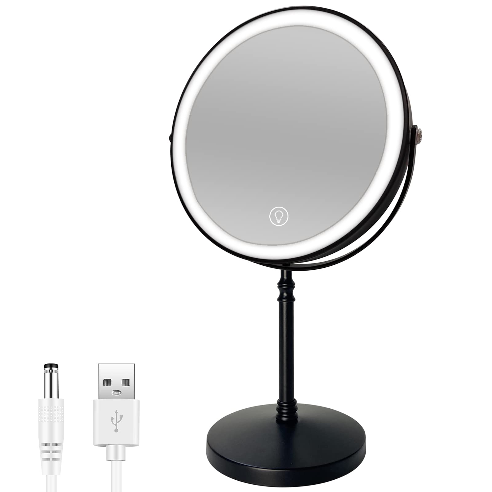 AMZTOLIFE 8  Lighted Makeup Mirror, 1X/10X Magnifying Vanity Mirror with Lights, 3 Color Lighting, Brightness Dimmable Cosmetic 