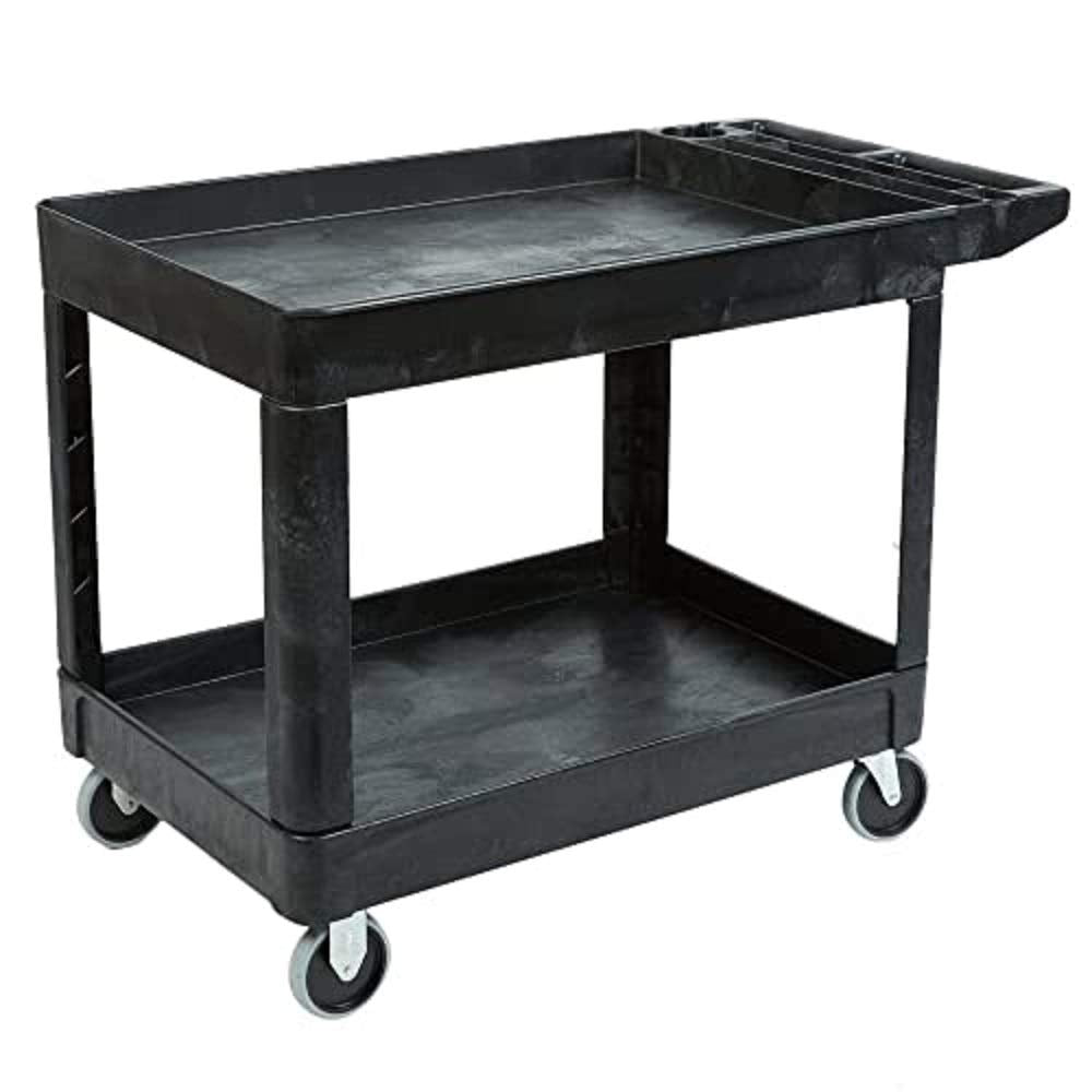 Rubbermaid Commercial Products 2-Shelf Utility/Service Cart, Medium, Black, Lipped Shelves, Ergonomic Handle, 500 lbs. Capacity,