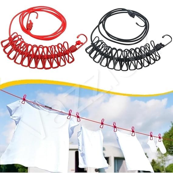 Blase Enterprise Cloth Drying Rope With Hooks (Pack Of 2) Elastic Cloth Hanging Rope For Cloth Drying With 12 Clips Cloth Rope F