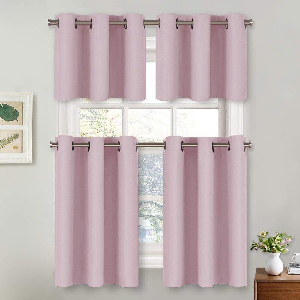 Nicetown Camper Rv Window Treatment Valance - Thermal Insulated Energy Smart Eyelet Top Curtains For Bedroom (Lavender Pink=Baby Pink, 2 Panels, 42W By 24L 1.2 Inches Header)