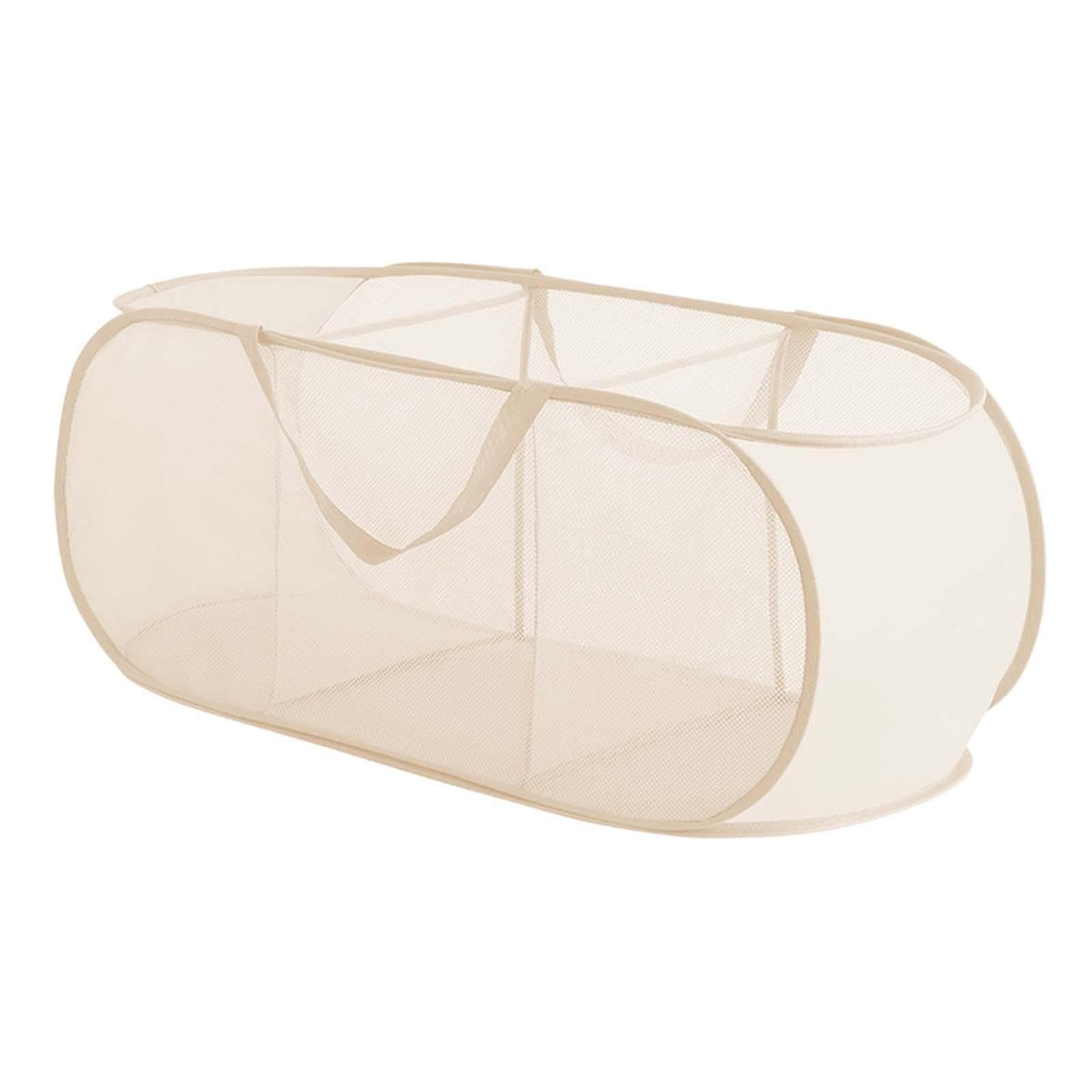 HEAVENGLOW Foldable Laundry Basket Mesh Dirty Clothes Hamper for Dorm Bedroom Underwear 3 Grids Beige