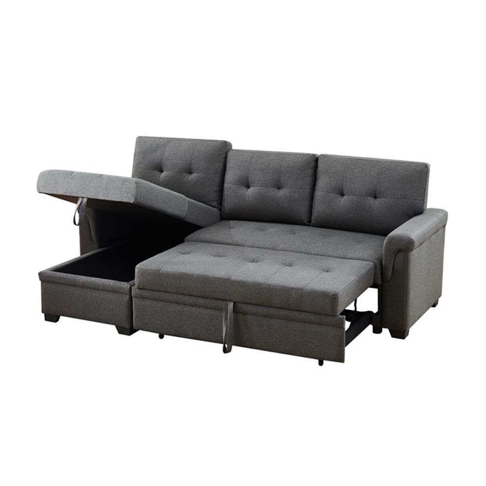 Lilola Home Destiny Dark Gray Fabric Reversible Sleeper Sectional Sofa with Storage Chaise