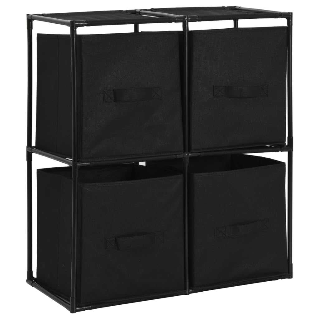 vidaXL Modern Black Storage Cabinet with 4 Fabric Baskets - 24.8"x11.8"x28" Steel Frame Sideboard - Portable and Versatile Home Décor