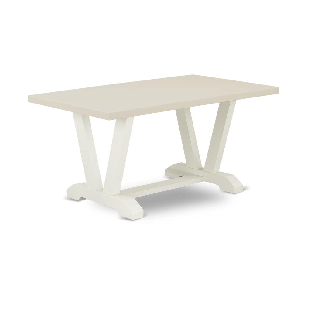 East West Furniture V026Si215-5 5 Piece Modern Dining Table Set Includes A Rectangle Wooden Table With V-Legs And 4 Baby Blue Linen Fabric Upholstered Chairs, 36X60 Inch, Multi-Color