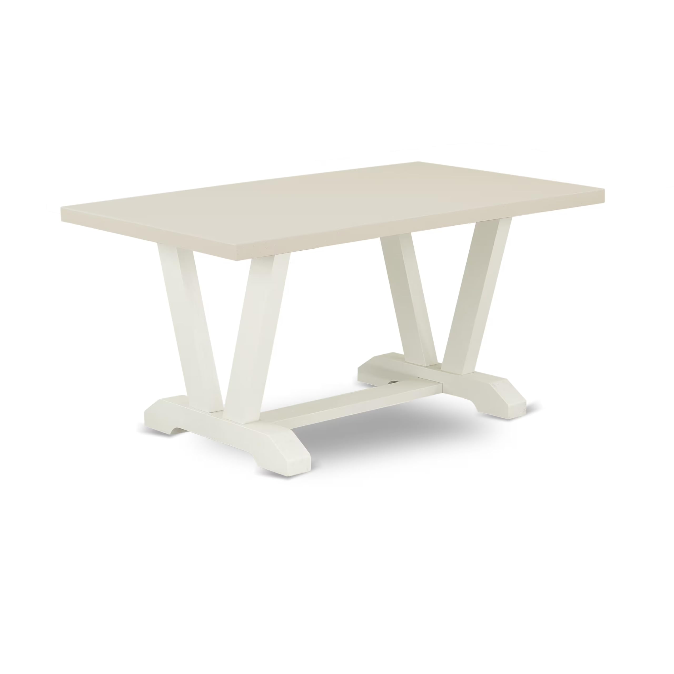 East West Furniture V026Si215-5 5 Piece Modern Dining Table Set Includes A Rectangle Wooden Table With V-Legs And 4 Baby Blue Linen Fabric Upholstered Chairs, 36X60 Inch, Multi-Color
