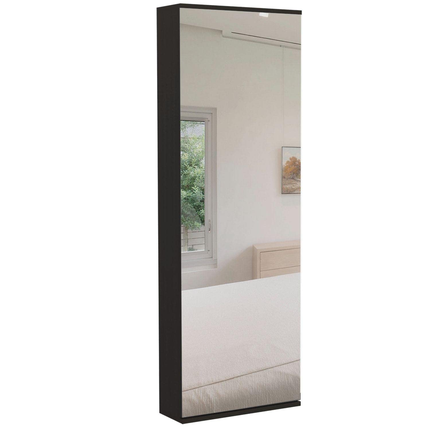 Depot E-Shop Seul Wall Mounted Shoe Rack, Mirror, One Door, Capacity for Ten Shoes, Black, Rack, for Bedroom