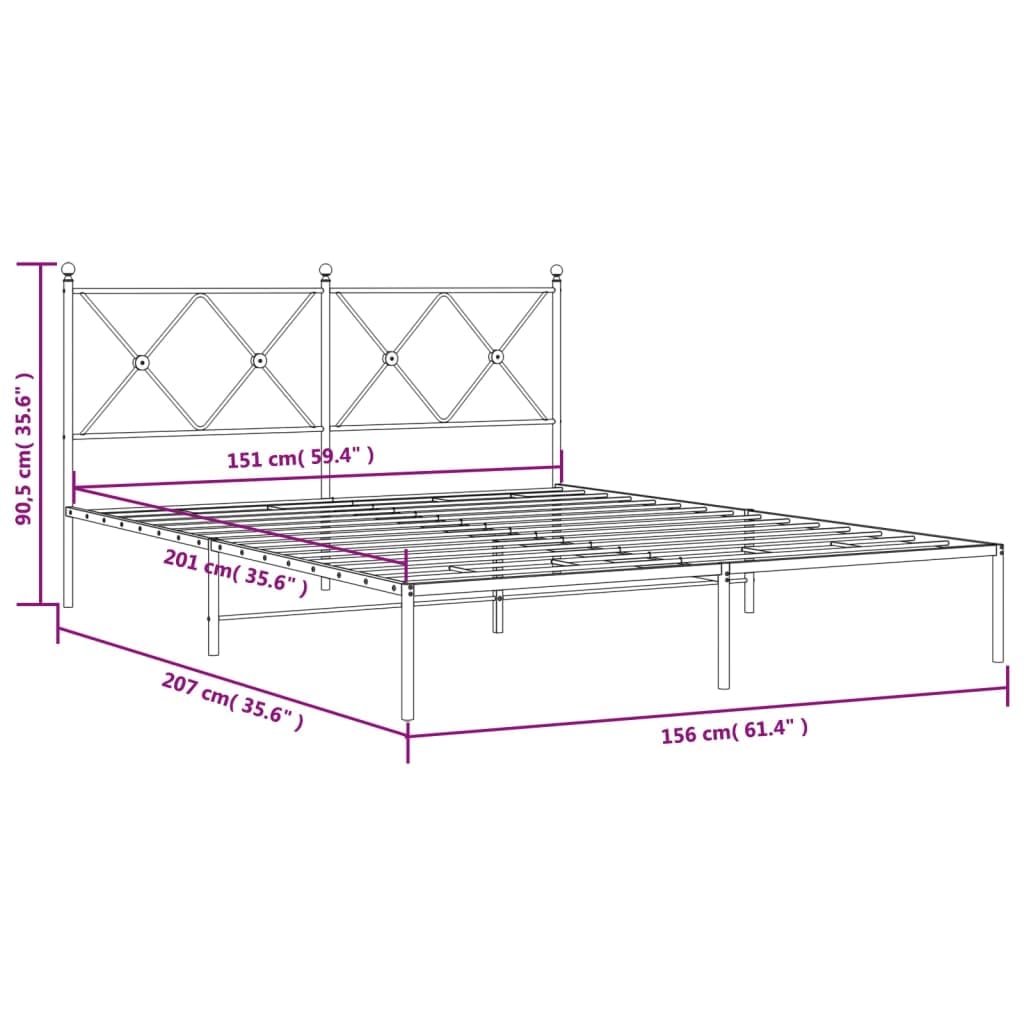 vidaXL Modern White Metal Bed Frame - Double Bed with Headboard, Steel Construction, Extra Underbed Storage Space - 59.1x78.7