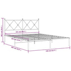 vidaXL Modern White Metal Bed Frame - Double Bed with Headboard, Steel Construction, Extra Underbed Storage Space - 59.1x78.7